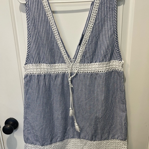 J. Crew Blue and White Striped Swim Coverup with Fringe - Picture 1 of 3
